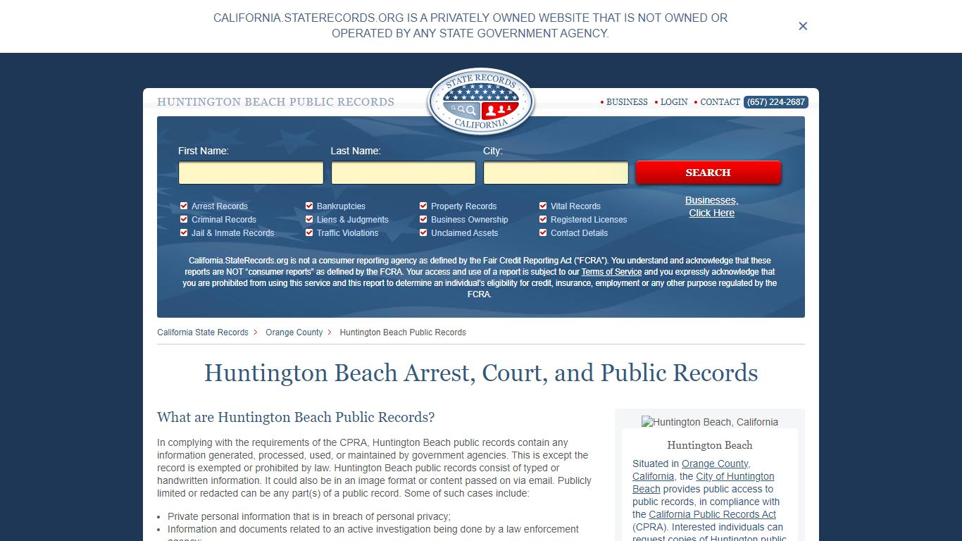 Huntington Beach Arrest, Court, and Public Records