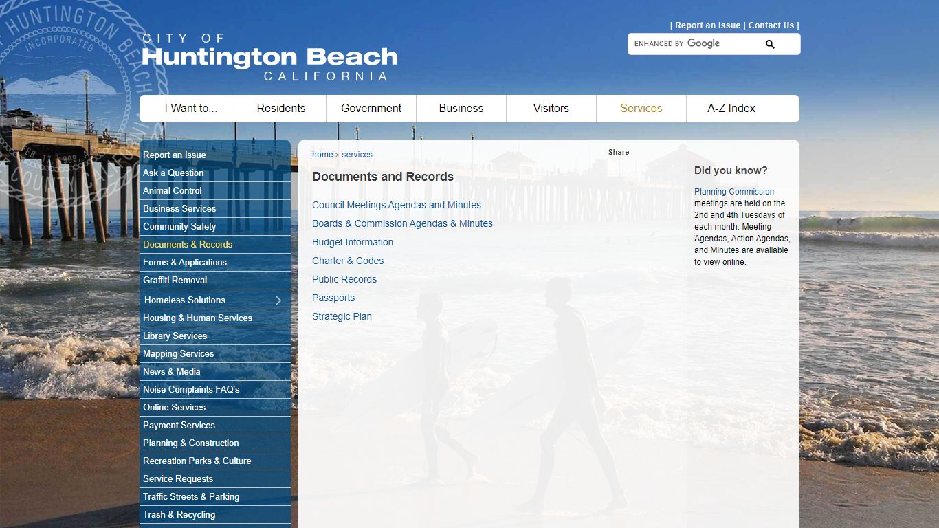 City of Huntington Beach, CA - Documents and Records