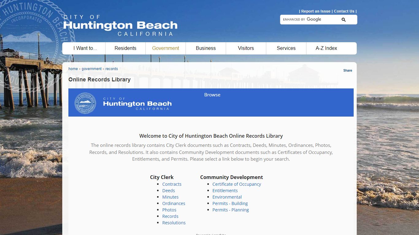 City of Huntington Beach, CA - Public Records Search