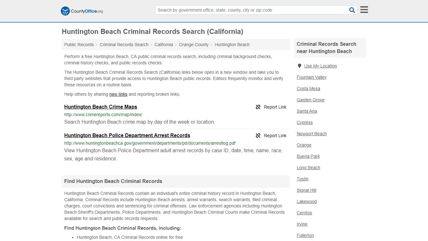 Huntington Beach Criminal Records Search (California) - County Office