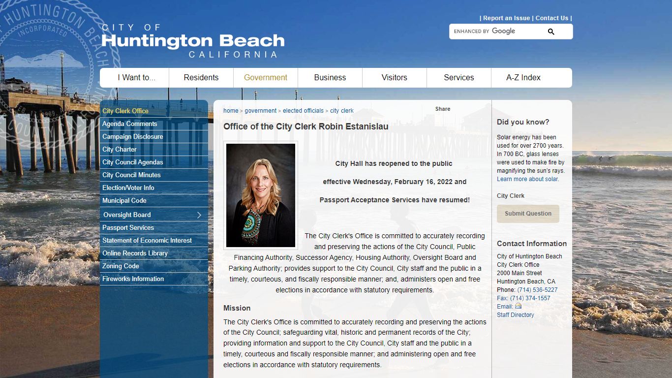 City of Huntington Beach, CA - Office of the City Clerk Robin Estanislau